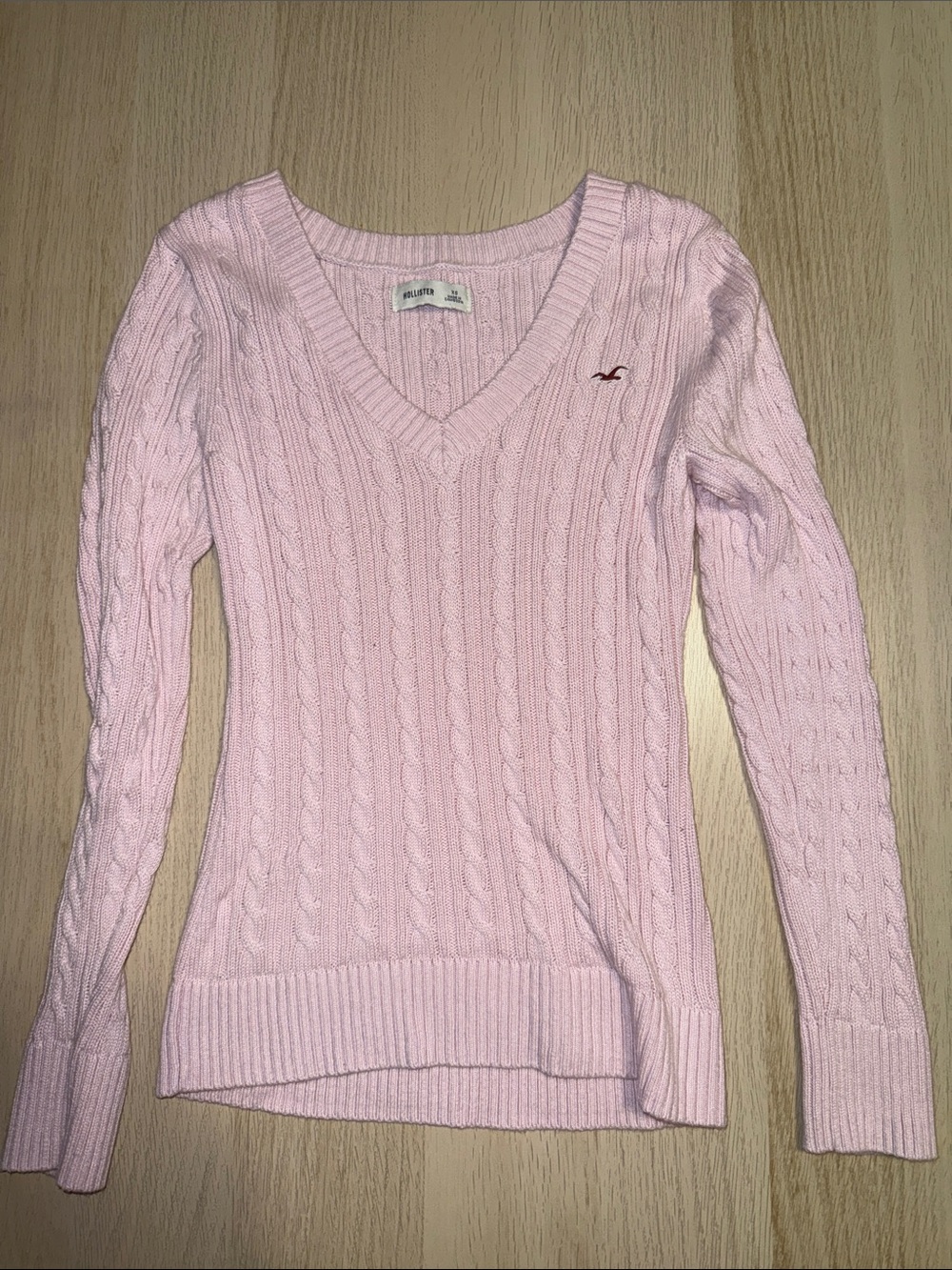 Hollister Light Pink Cable-Knit V-Neck Pullover